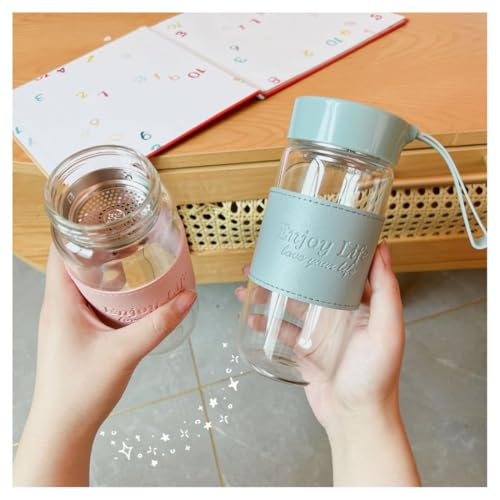 Image of Wosta Leakproof Glass Water Bottle with Stainless Steel Infuser Glass Tea Infuser Bottle with Strainer and Neoprene Sleeve for Loose Leaf Tea, Cold Brew Coffee. (A - GREY, 480ML)
