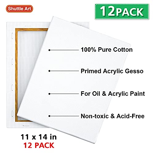 Shuttle Art Stretched Canvas, 12 Pack 11 X 14 Inch Canvases For Painting, 100% Cotton, Primed White, Premium Painting Canvas For Beginners And Artists For Acrylic, Oil, Acrylic Pouring Painting #TOP1
