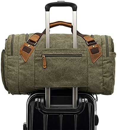 Travel Duffel Bag,Waterproof Canvas Genuine Leather Weekend bag,Carry on Weekender Overnight Bag with Shoes Compartment for Men Women Water-proof & Tear Resistant Travel Bag Sports Gym Bag (Khaki) 4 Travel Duffel Bag,Waterproof Canvas Genuine Leather Weekend bag,Carry on Weekender Overnight Bag with Shoes Compartment for Men Women Water-proof & Tear Resistant Travel Bag Sports Gym Bag (Khaki)