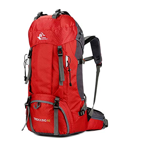 Free Knight 60L Waterproof Ultra Lightweight Packable Climbing Fishing Traveling Backpack Hiking Daypack, Backpack, Handy Foldable Camping Outdoor Backpack Bag with a Rain Cover Red