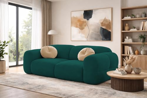 Image of Casaliving Vetras Modern Velvet Bubble Cloud Sofa, Tufted Design Upholstered 2 Seater Sofa Set for Living Room, (Pine Colour) Premium Velvet Fabric Sofa