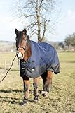 Pferdedecke Regendecke 1200D Highneck Fleecefutter abschwitzfunktion Regen-abschwitzdecke (Navy, 145 cm)