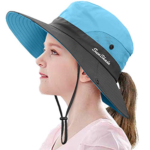 Lcztn kids ponytail sun hat wide brim uv protection for…