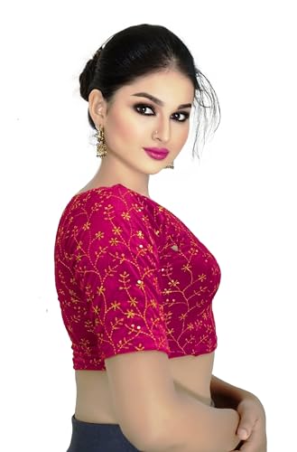 Image of PU Fashion Stylish Golden Embroidery Work Readymade Stretchable Velvet Blouse - Soft Breathable Fabric, Saree Blouse for Women