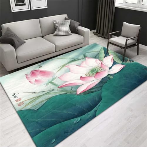 Tapis lavable vert anti-tache grand format 200x250cm pour salon dynamique - 2
