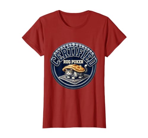 Certified Rug Puker Funny Cat Meme Bootleg Humor Gen-Z T-Shirt, Women, Cranberry Red, Large