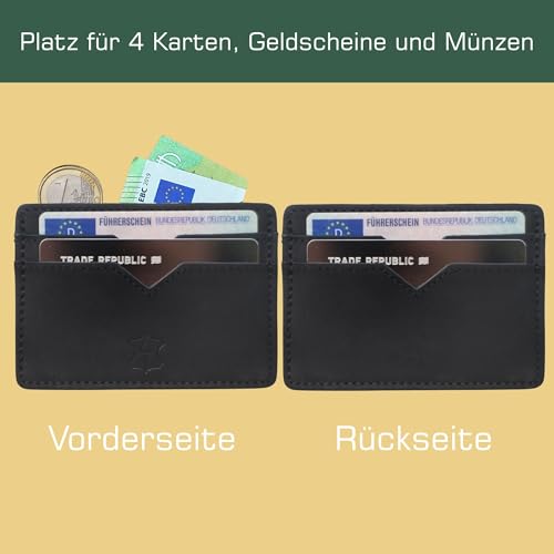 Kartenetui Leder Herren – besonders dünner Cardholder aus Echtleder, Slim Wallet in schwarz, Karten-Portmonnaie & Mini Portmonnaie, Kreditkartenetui (schwarz)