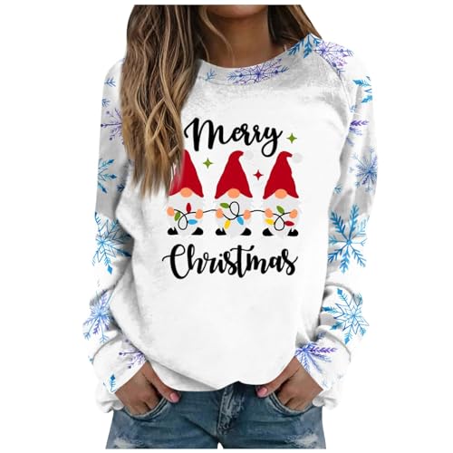 Saymany Pullover Damen Basic Langarmshirt Damen Sport Weihnachts Pullover Longpullover Für Damen Sweatshirt Damen Ohne Kapuze Damenpullover Langarm Winter Sale Winter Pullover Für Damen(3-Sky Blue,S)