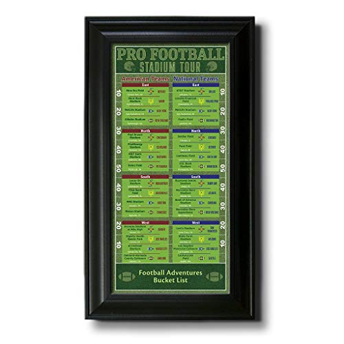 Football Stadiums Bucket List Tracker - Black Frame - 13.5 inches x 23.5 inches - Pin Your Football Stadium Visits - Canvas Wall Art