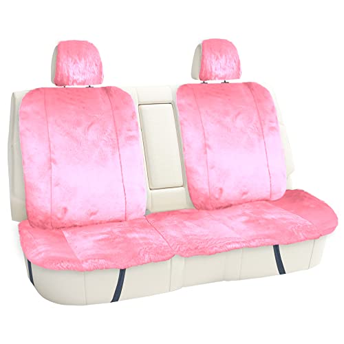 FH Group Doe16 Faux Rabbit Fur Car Seat Cushions, Universal Fit, Fluffy Car Seat Covers for Sedan, Truck, SUV, Van, Rear Set Pink by FH Group - Used condition - US$39.60