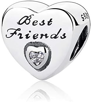 NINGAN Best Friends Charm 925 Sterling Silver Clear CZ Bead Fit Pandora Bracelets Charms Women's Bead Charms