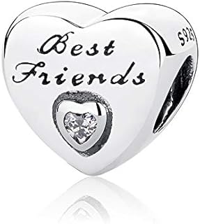 NINGAN Best Friends Charm 925 Sterling Silver Clear CZ Bead Fit Pandora Bracelets Charms Women's Bead Charms
