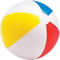 INTEX 20-Inch Glossy Panel Beach Ball 59020EP - Classic Red Yellow Blue Striped Inflatable Toy for Summer Fun