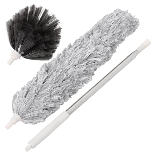 BCOATH 1 Set Ceiling Spider Web Dusting Brush with Telescopic Rod Fiber Duster Set for Home Dust Removal and Cleaning Dusting Tool for Hard to Reach Areas