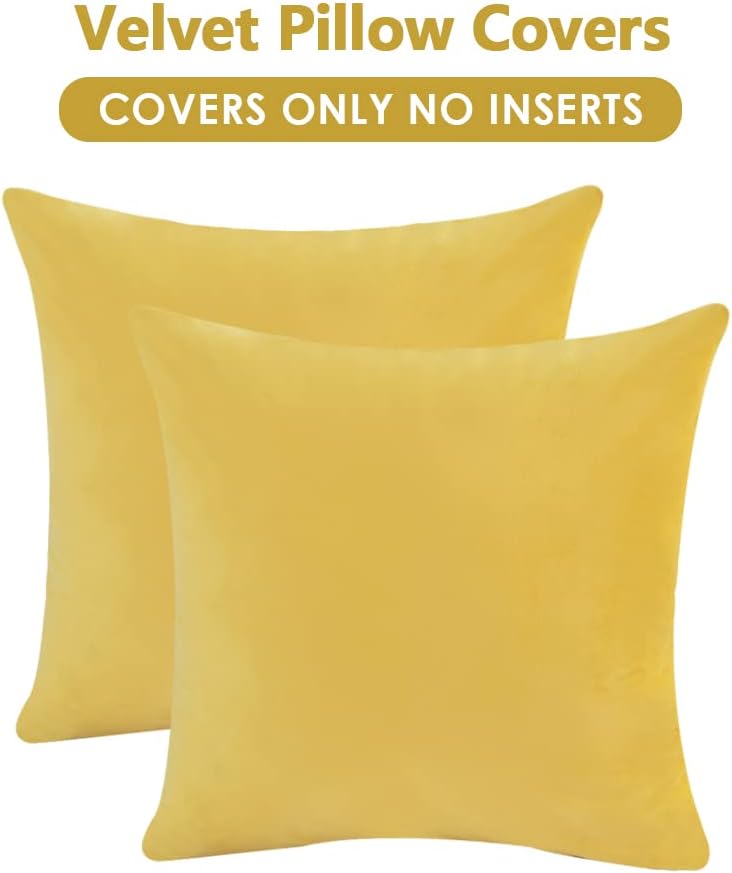 Krifey Throw Pillow Covers Velvet Decorative Square Pillowcase Soft Cushion Case for Summer Couch Bedroom 18x18 Inch Lemon Yellow, Pack of 2 - Image 3