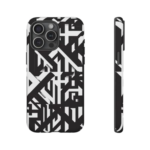 Coque iPhone 15 Pro Max rigide mate à motif géométrique noir et blanc