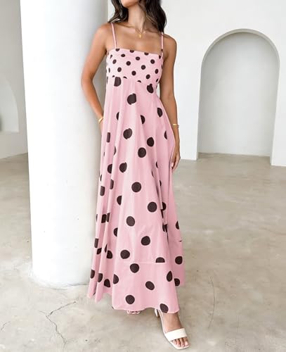 Image of NUFIWI Women Summer Striped Maxi Dress Spaghetti Strap Cutout Ruffle Long Dress Flowy Swing Beach Vocation Dress