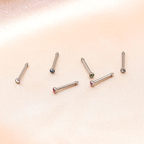 Blisi 6Pcs 18G 20G Nose Rings Titanium Nose Piercings Screw With Crystal Stone For Women Nose Rings L-Shaped Nose Studs Set For Women Men (6Pcs Set 3, 18G 6.5X2) #TOP4