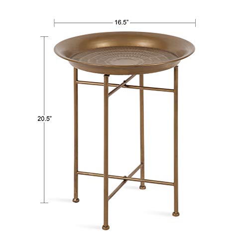 Kate and Laurel Mahdavi Round Hammered Metal Tray End Table, Dark Gold by Kate and Laurel - Image 2