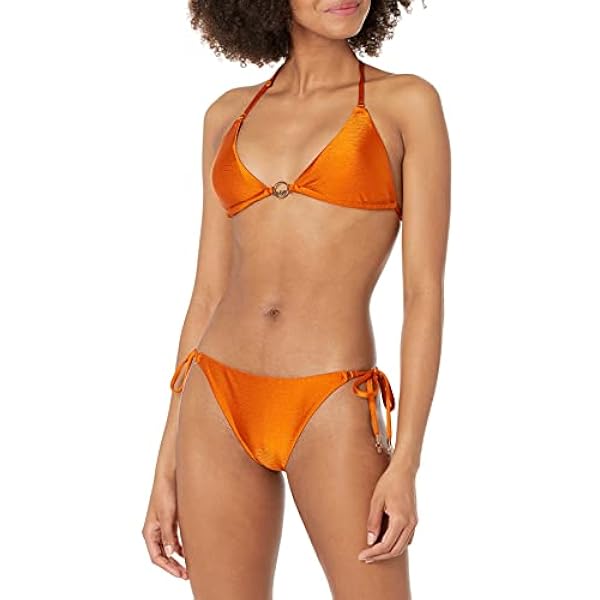 Emporio Armani Swimwear Triangle Rem.Cups & Brief W/Bows Bikini Shiny Lycra Juego Biquini, Amarillo (Yellow Ochre), XS para Mujer