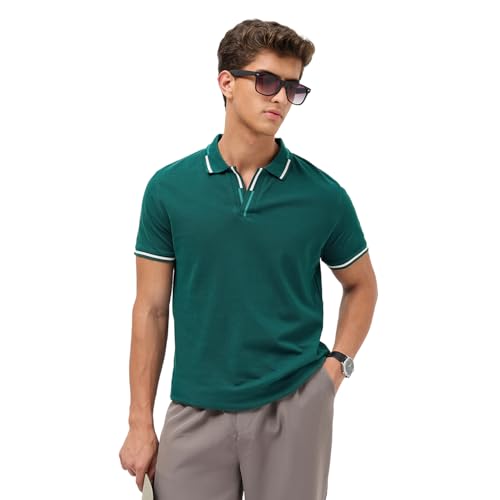 Image of Urbano Fashion Men's Solid Regular Fit Half Sleeve Cotton Polo T-Shirt