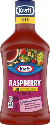 Image of Kraft Lite Raspberry Vinaigrette, 16 fl oz Bottle (Pack of 4)