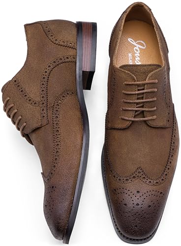 Image of Jousen Men's Dress Shoes Leather Wingtip Formal Business Oxford Shoes Brogue Retro Derby Dress Shoes for Men