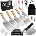 26pcs Griddle Accessories Kit for Blackstone Professional Flat Top Grill Tools, BBQ Spatula Gift Set with Enlarged Spatulas, Burger Press, Thermometer, Apron for Outdoor, Camping, Backyard Teppanyaki