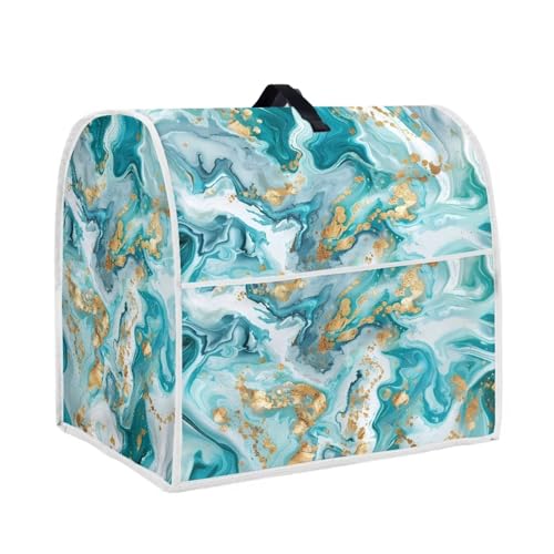 Hechitok Fashion Mixer Covers Green Marble Indoor Kitchen Decorations, Polyester Dustproof Cover with Pockets for Stand Mixer, Compatible with Stand Mixer