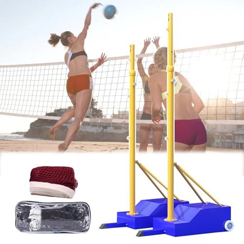 Volleyball/Badminton Poles,Heavy Duty Volleyball Stand with Net，Portable Volleyball Poles with Net Outdoor,Adjustable 4 Heights of 5ft-6.8ft with Wheels and Net, for Adults Kids Stadium
