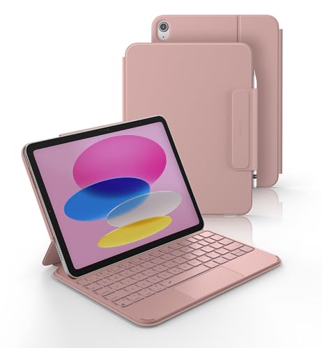 Dexnor for iPad (A16) 11th/10th Generation Case with Keyboard Ultra-Light Magnetic Detachable Folio Keyboard Cover Multi-Touch Trackpad Backlit for iPad 10th Gen 10.9 (2022)/11th Gen (2025) Pink