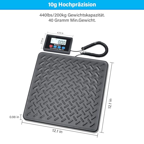 UNIWEIGH Postwaage,440lbs x 10g Digitale Portowaage,Langlebige Alloy Stahlplattform,Schwerlastwaage für Pakete/Lager/Gepäck,Paketwaage mit LCD/Hold/Tara Funktion,Batterien&USB Powered