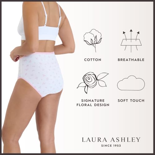 Image of Laura Ashley Women's Cotton Brief Underwear Set, High-Waisted Panties for Women, 5-Pack