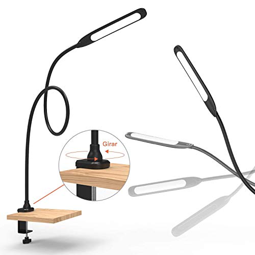 YOUKOYI Lampe de Bureau LED 9W Lampe de Table Architecte Flexible avec Pince 3 Modes de Couleur et Gradation en Continu Lampe de Travail Lampe de Lecture de Protection des Yeux, Noir - Image 4