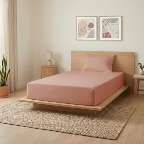 Image of Blue Dahlia 100% Cotton, Single Bedsheet (60 inch x 90 inch) +1 Pillow Cover, Percale Weave, 200TC Solid Premium Bedsheet, Colour: Peach