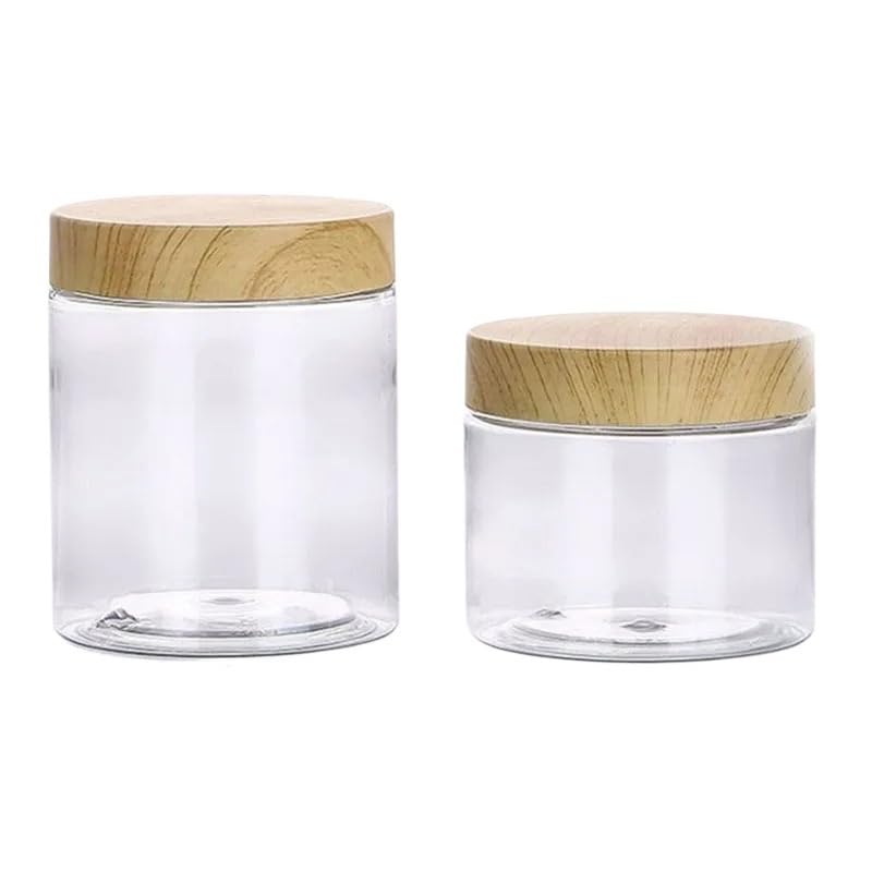 20 szt. plastikowych słoików do przechowywania 50 ml - 250 ml, przezroczysta butelka PET z uszczelnioną pokrywką PP z słojami drewna, przyprawy do spiżarni kuchennej (50 ml, 71 x 28 mm)