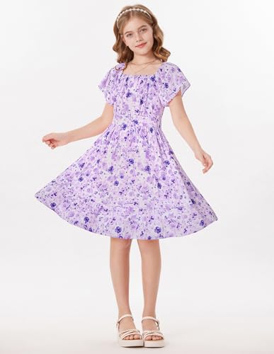 GRACE KARIN Girls Purple Floral Dress Formal Party Girls Easter Spring Dresses Size 14 Teen Girl Summer Hawaiian Dress — view 5