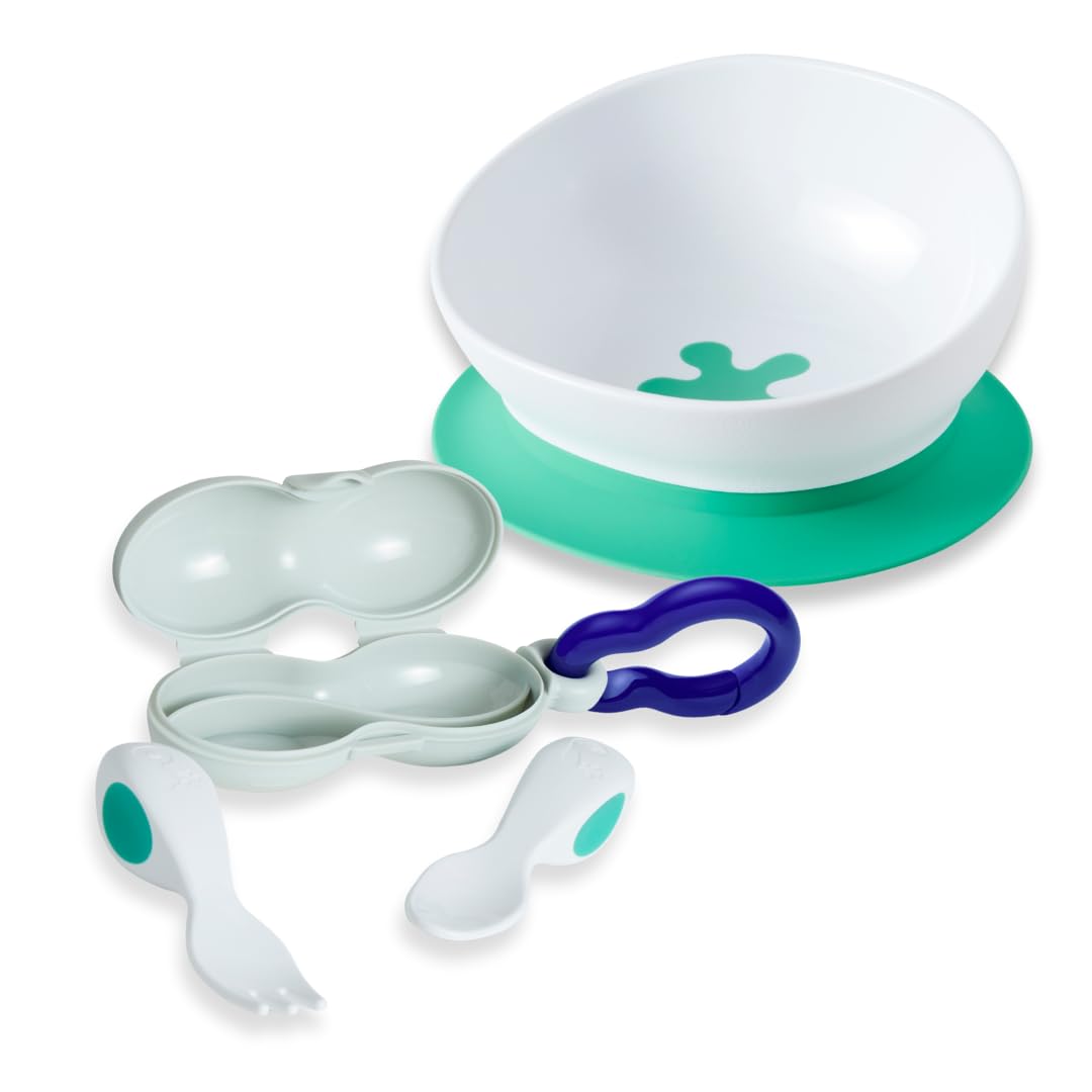 doddl Baby Cutlery Set (6–12 Months) – Spoon & Fork for Weaning, BLW Self-Feeding – Easy-Grip Handles & Safe Short Design (Fresh Green Cutlery + Bowl) — image 1
