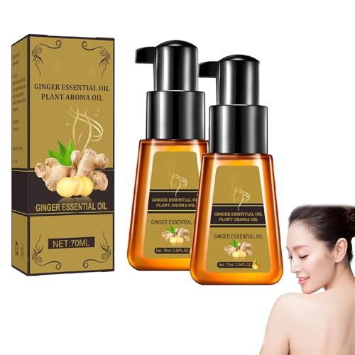 Drenaje linfático Aceite de jengibre, aceite esencial de jengibre orgánico, esencia de masaje anticelulítico Mejora la firmeza de la piel para hombres y mujeres (2Pcs)