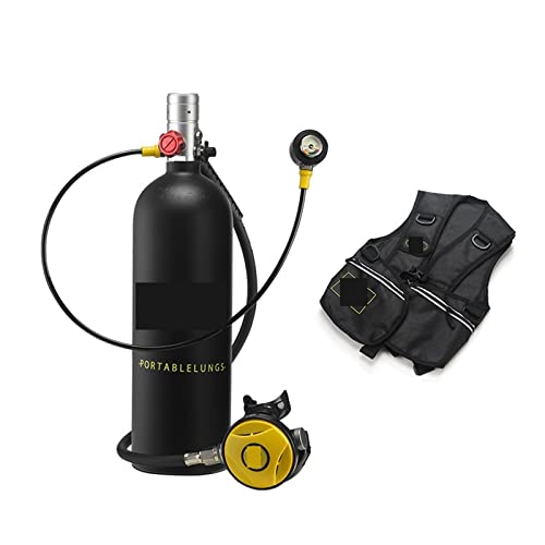 DIKAMAN Mini Tanque de Buceo, 2L Buceo Rebreather Equipo De Buceo Portátil para Rescate de exploración submarina(Silverhead in Black Bottle)