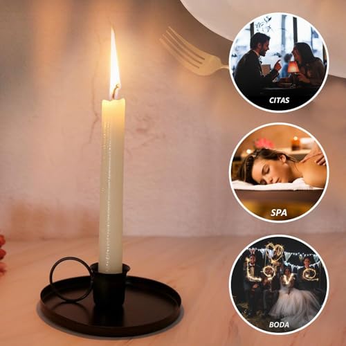 Miniatura 5 de Candelabros De Hierro Antiguos - 2 Piezas Cilíndricos Cónicos De Metal, Adecuados Para Decoración Navideña, Bodas Y Lujo Negro