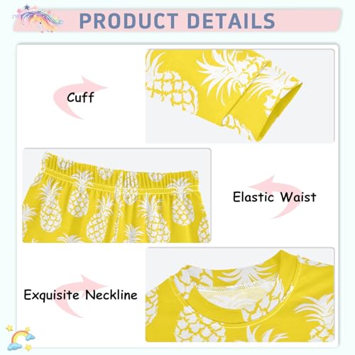 White Pineapples Cute Pajama Sets Long Sleeve Top and Pants, Snug Fit Sleepwear for Night Wears4