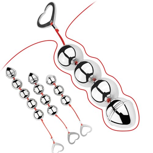 SAHOOSAFETY Perle anali in metallo con pallina e anello di trazione perle anali catena anale masturbazione vaginale punto G plug anale giocattolo sessuale for uomini donne coppie(4 Kugel)