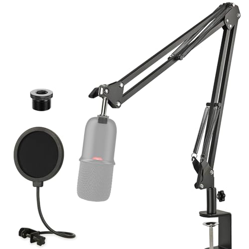 HyperX SoloCast Mic Boom Arm Stand with Pop Filter, Adjustable Microphone Stand with Upgraded Desk Table Mount Clamp for HyperX SoloCast Condenser Microphone by Rigych
