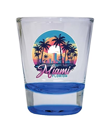 R and R Imports Miami Florida B Souvenir 1.5 Ounce Shot Glass Round Blue Single