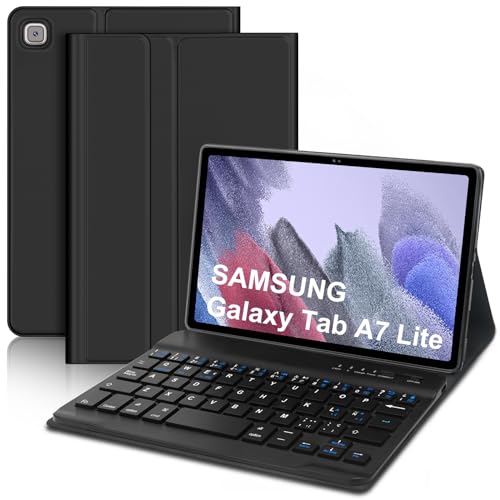 JADEMALL Funda con Teclado para Samsung Galaxy Tab A7 Lite 8.7, Teclado Bluetooth Inalámbrico Desmontable con Funda Protectora para Samsung Galaxy Tab A7 Lite 8.7 Pulgadas, Negro