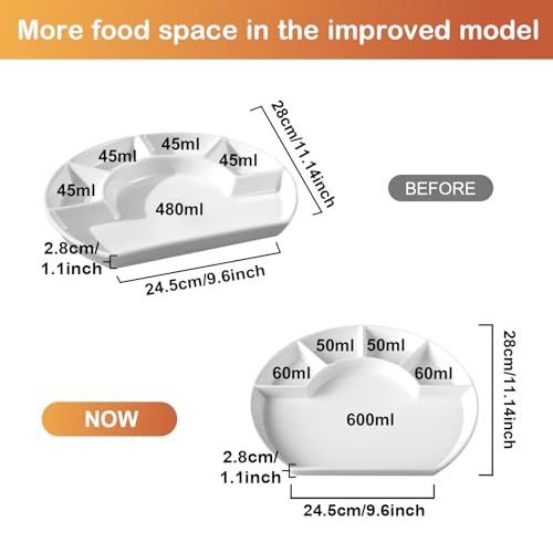 Image of Cinf Divided Compartment Ceramic Plate Set of 2 Sauce Dishes Plates Serving Saucers Bowl More Food Space Quadrant Shaped Dinner Salad Pigment Tray Snack