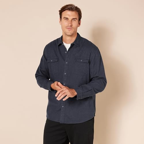 Amazon Essentials Men's Regular-Fit Long-Sleeve Two-Pocket Flannel Shirt, Dark Denim, XL - Image 6