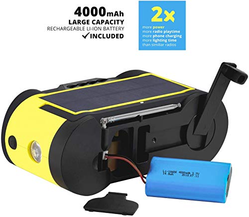 Emergency Weather Radio 4000Mah - Portable, Solar Or Battery Powered, Hand Crank, Am Fm Noaa Weather Stations, Power Bank Phone Charger, Sos Alarm, Led Flashlight & Reading Light Radio - Buzz4000 #TOP1