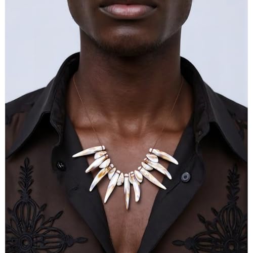KURTCB Shark Tooth Seashell Necklace Hawaiian Tribal Ethnic Acrylic Wolf Teeth Necklace Polynesians Costume Cosplay Halloween4
